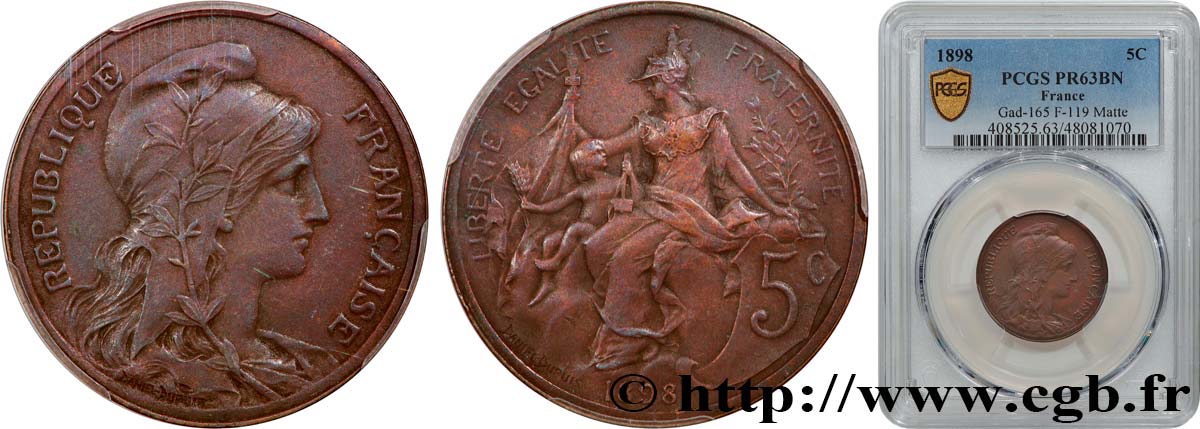 5 centimes Daniel-Dupuis, Flan Mat 1898  F.119/6 MS63 PCGS
