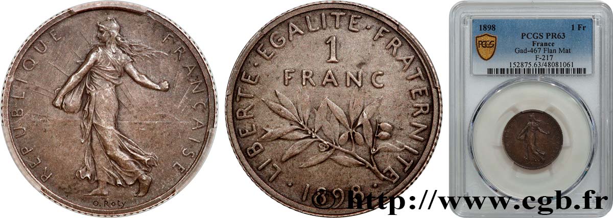 1 franc Semeuse, flan mat, vieil argent 1898 Paris F.217/2 MS63 PCGS