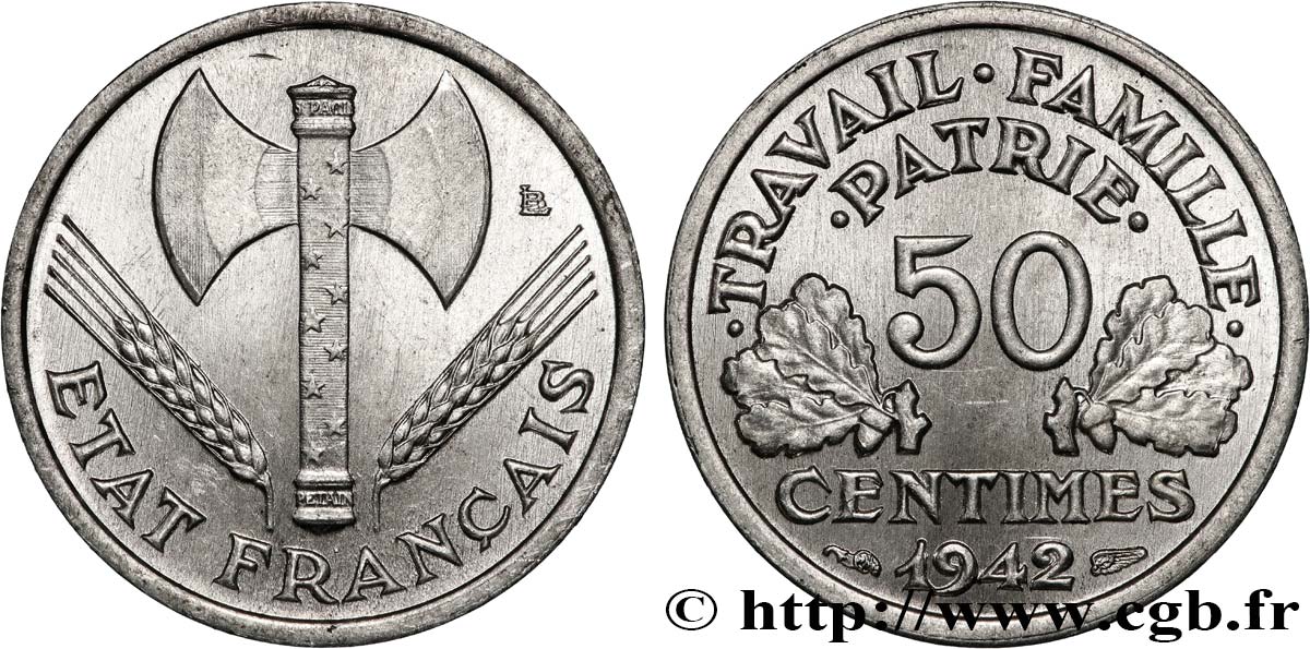 50 centimes Francisque, lourde 1942 Paris F.195/3 SUP 