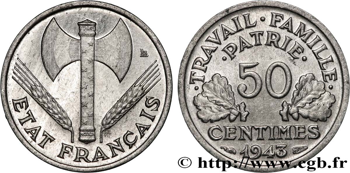 50 centimes Francisque, légère 1943  F.196/2 AU 