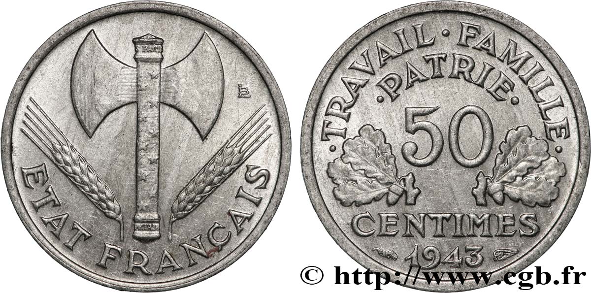 50 centimes Francisque, légère 1943  F.196/2 EBC 