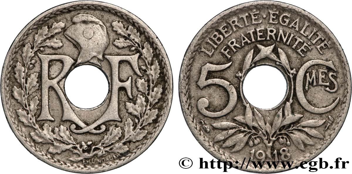 5 centimes Lindauer, grand module 1918 Paris F.121/2 BC 