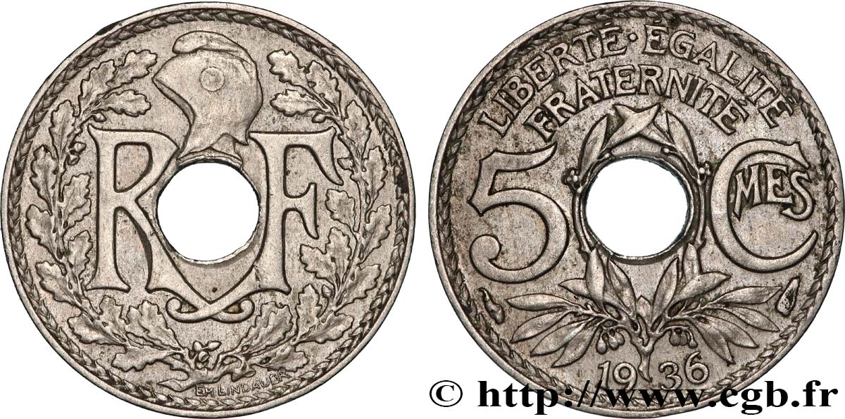 5 centimes Lindauer, petit module 1936  F.122/19 MS 