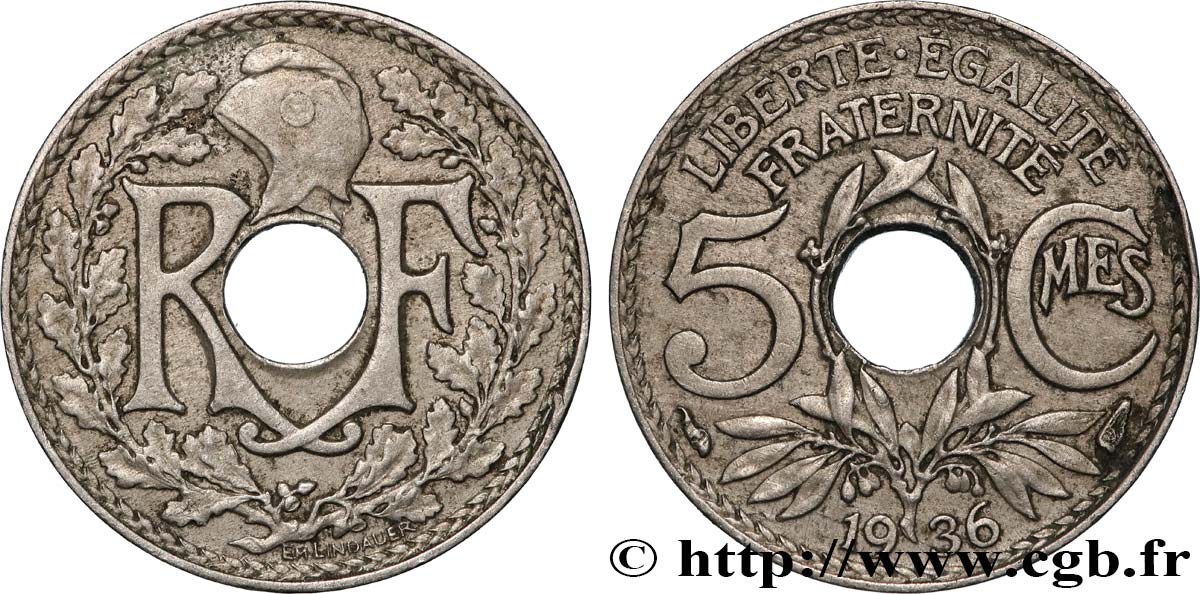 5 centimes Lindauer, petit module 1936  F.122/19 SPL+ 