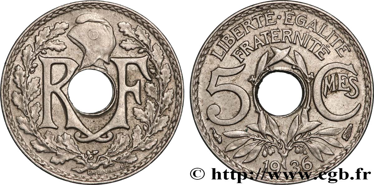 5 centimes Lindauer, petit module 1936  F.122/19 SPL+ 