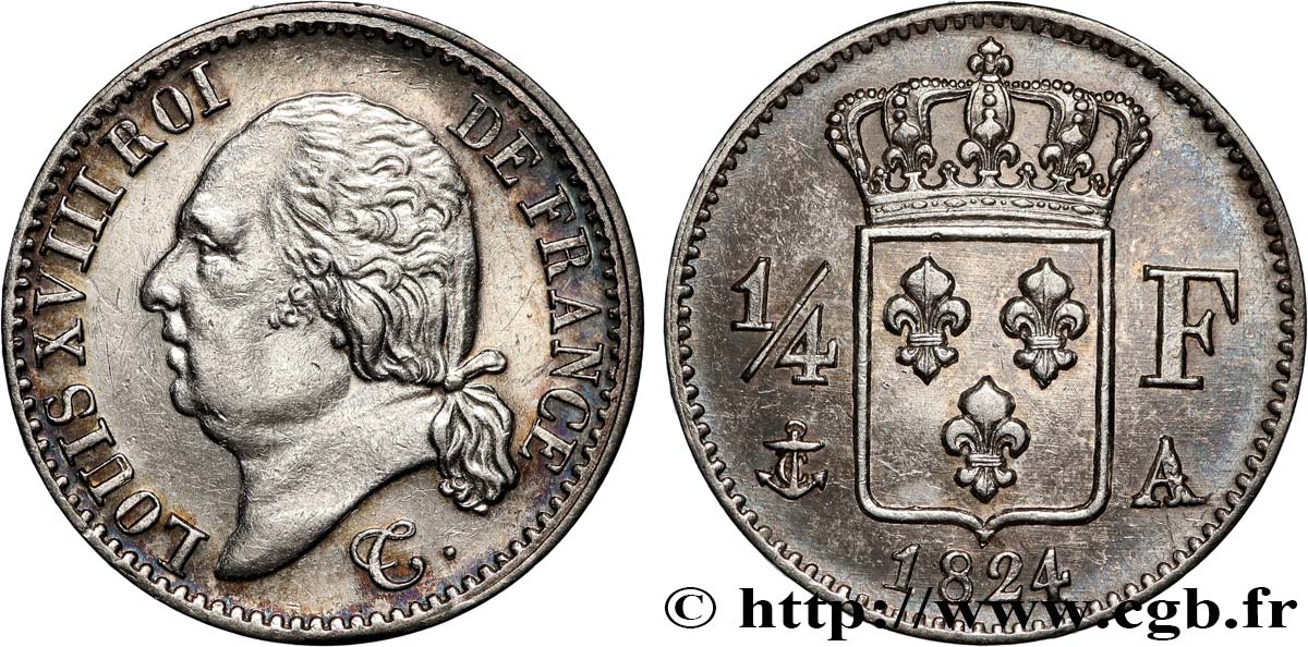 1/4 franc Louis XVIII  1824 Paris F.163/31 VZ 