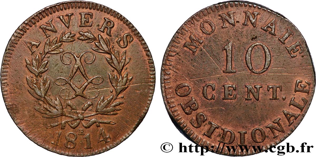 10 cent. Anvers au double L, frappe de l’atelier de Wolschot 1814  Anvers F.130C/2 MBC 