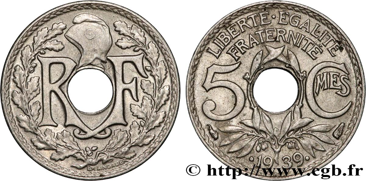 5 centimes Lindauer, maillechort 1939 Paris F.123A/3 SPL 