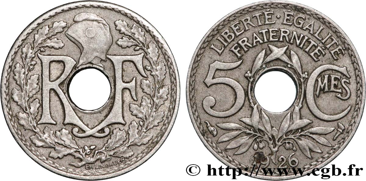 5 centimes Lindauer, petit module 1926  F.122/11 XF 