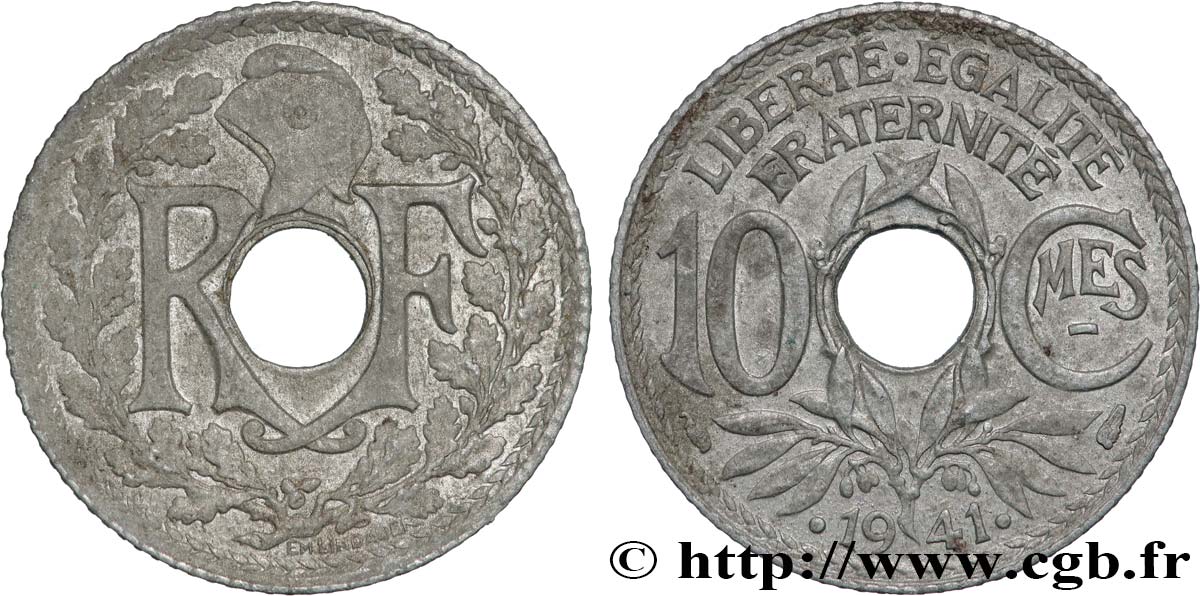 10 centimes Lindauer en zinc, Cmes souligné et millésime avec points 1941  F.140/2 SPL 