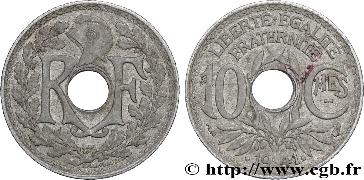 10 centimes Lindauer en zinc, Cmes souligné et millésime avec points 1941  F.140/2 AU 