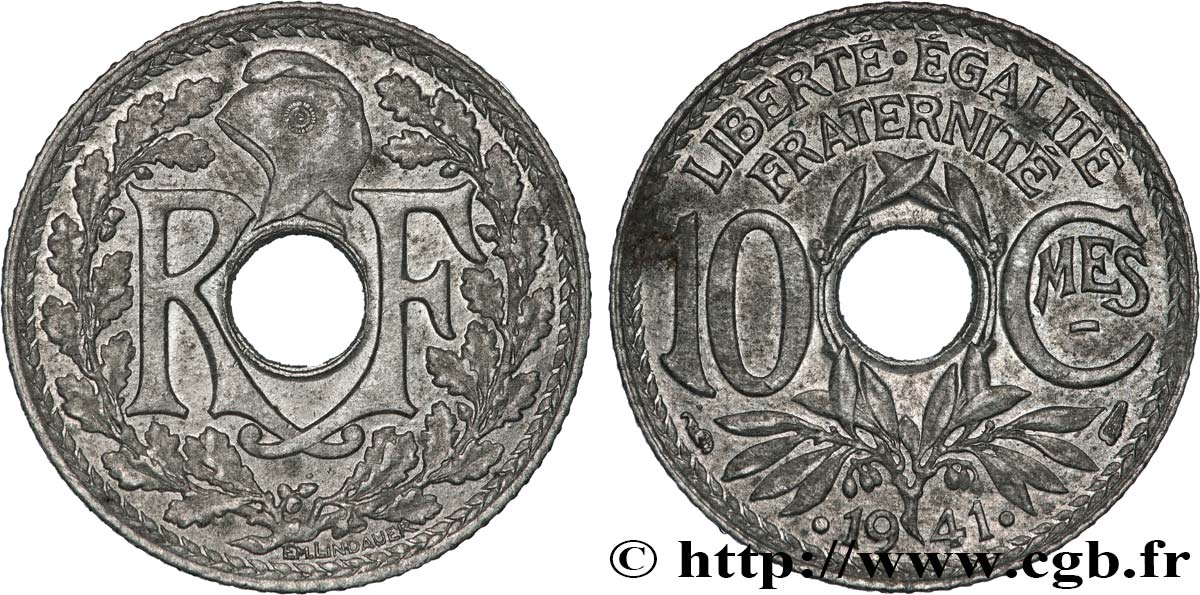 10 centimes Lindauer en zinc, Cmes souligné et millésime avec points 1941  F.140/2 EBC 