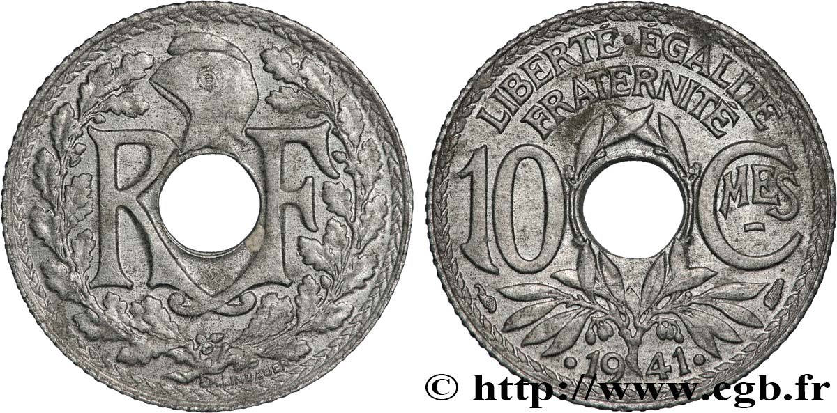 10 centimes Lindauer en zinc, Cmes souligné et millésime avec points 1941  F.140/2 SUP 