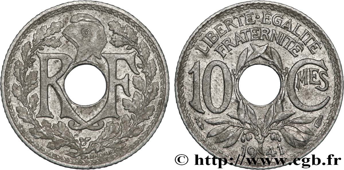 10 centimes Lindauer en zinc, Cmes non souligné et millésime sans points 1941  F.140A/1 TTB 