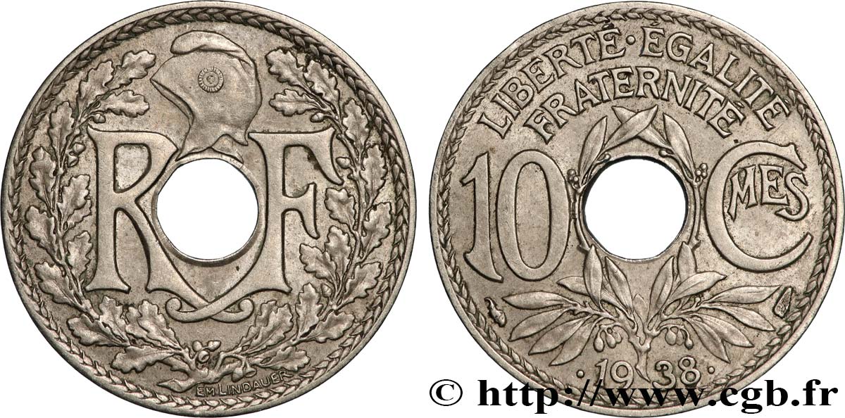 10 centimes Lindauer, maillechort 1938  F.139/2 EBC 