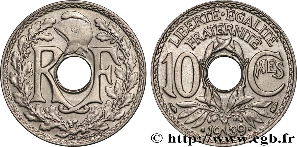 10 centimes Lindauer, maillechort 1939  F.139/3 SPL 