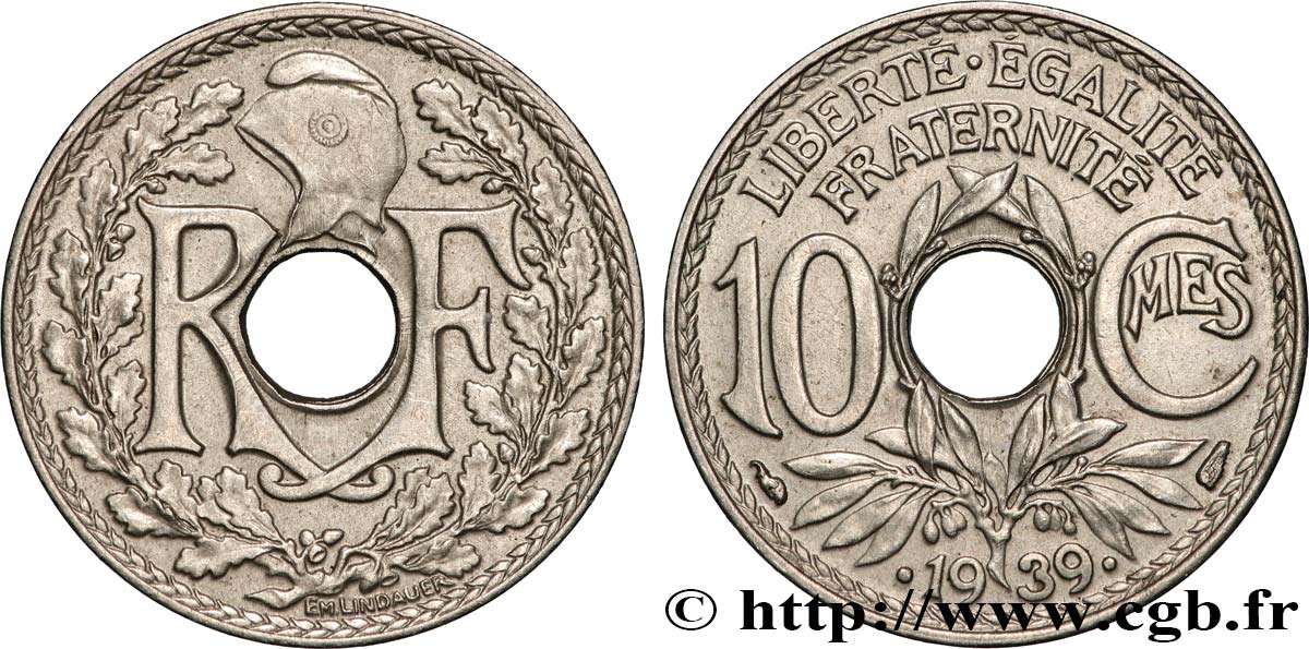 10 centimes Lindauer, maillechort 1939  F.139/3 MS 