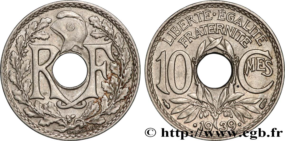 10 centimes Lindauer, maillechort 1939  F.139/3 SPL 