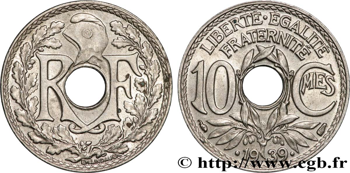 10 centimes Lindauer, maillechort 1939  F.139/3 SPL 