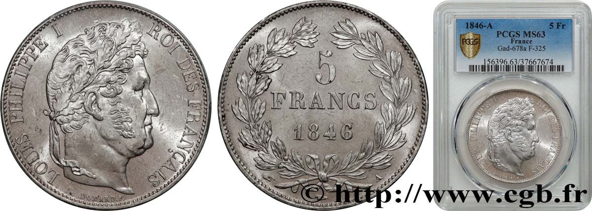 5 francs IIIe type Domard 1846 Paris F.325/10 SPL63 PCGS