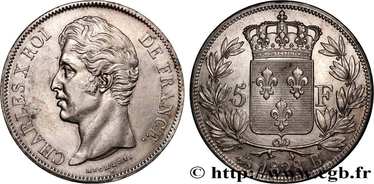 5 francs Charles X, 2e type 1828 Rouen F.311/15 VZ 