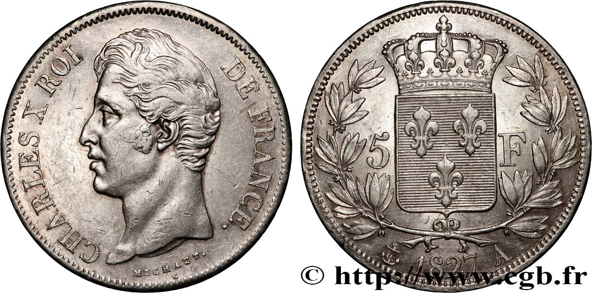 5 francs Charles X, 2e type 1827 Paris F.311/1 AU 