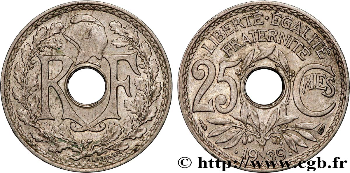 25 centimes Lindauer, Maillechort 1939  F.172/3 EBC+ 