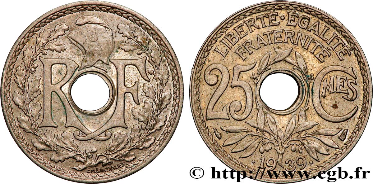 25 centimes Lindauer, Maillechort 1939  F.172/3 EBC+ 