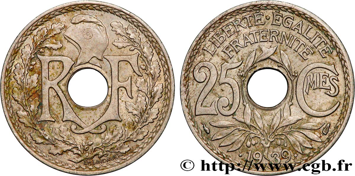 25 centimes Lindauer, Maillechort 1939  F.172/3 MS 