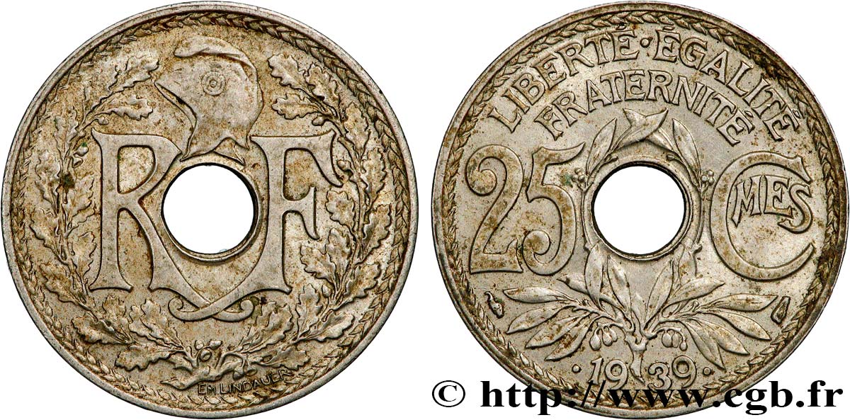 25 centimes Lindauer, Maillechort 1939  F.172/3 EBC+ 