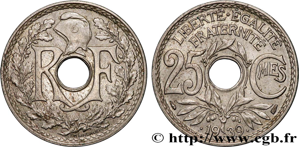 25 centimes Lindauer, Maillechort 1939  F.172/3 MS 