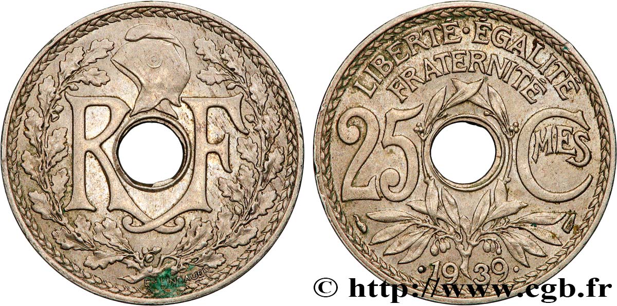 25 centimes Lindauer, Maillechort 1939  F.172/3 SUP+ 