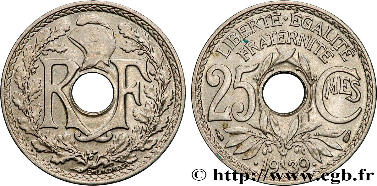 25 centimes Lindauer, Maillechort 1939  F.172/3 SPL+ 