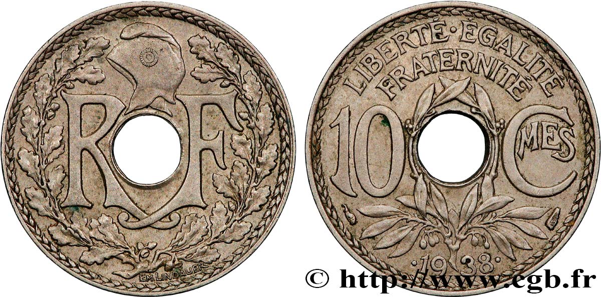 10 centimes Lindauer, maillechort 1938  F.139/2 SPL 