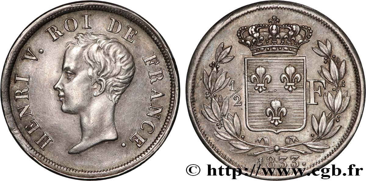 1/2 franc, buste juvénile 1833  VG.2713  EBC 