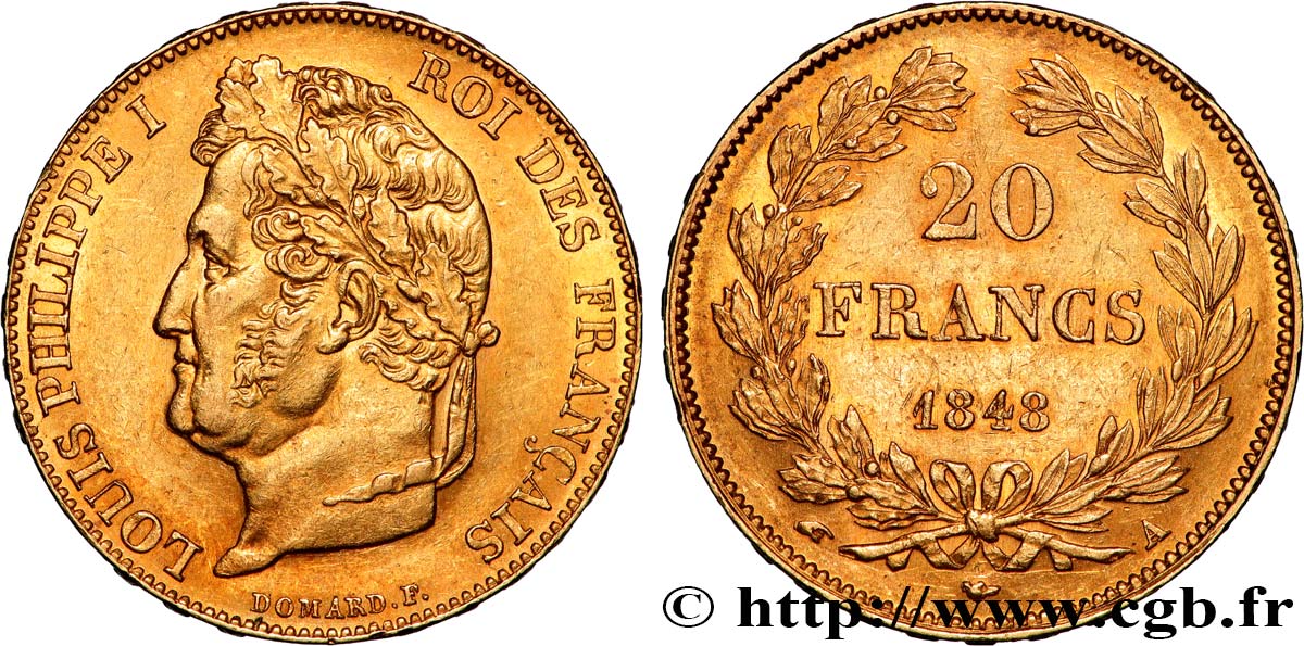 20 francs or Louis-Philippe, Domard 1848 Paris F.527/38 EBC58 