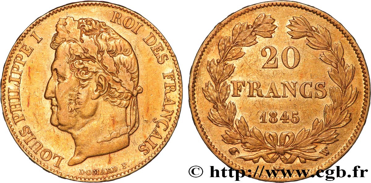 20 francs Louis-Philippe, Domard 1845 Lille F.527/34 XF 