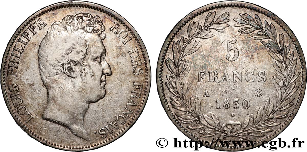 5 francs type Tiolier sans le I, tranche en relief 1830  Paris F.314/1 fSS 