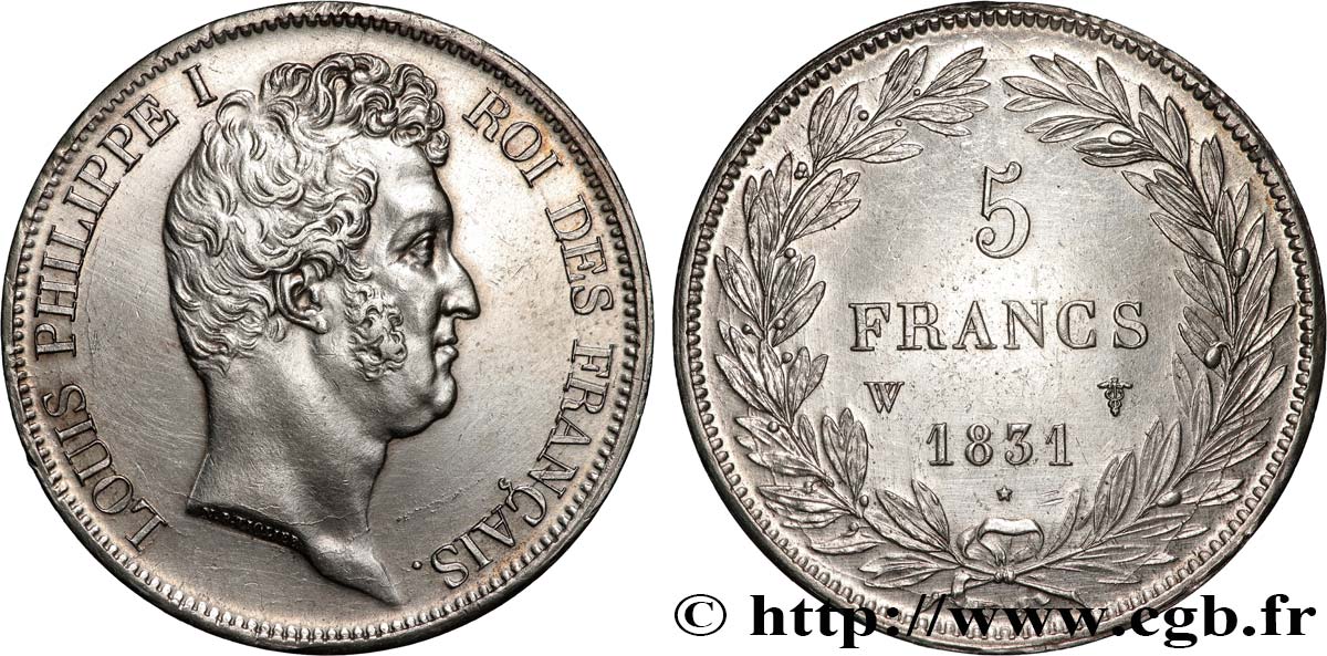 5 francs type Tiolier avec le I, tranche en creux 1831 Lille F.315/27 SPL 