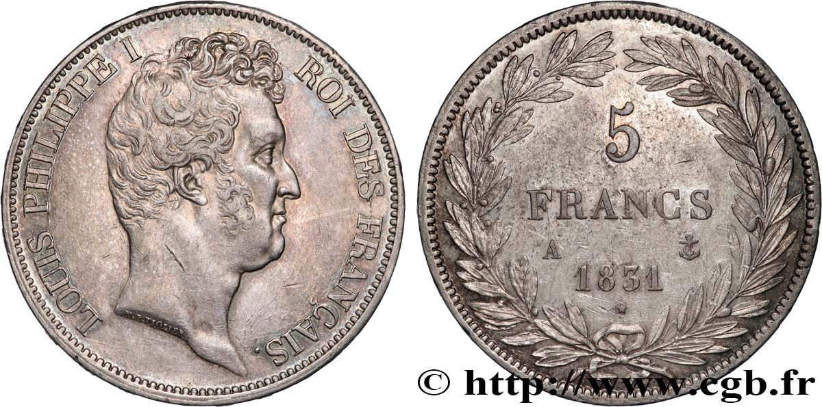 5 francs type Tiolier avec le I, tranche en relief 1831 Paris F.316/2 EBC58 