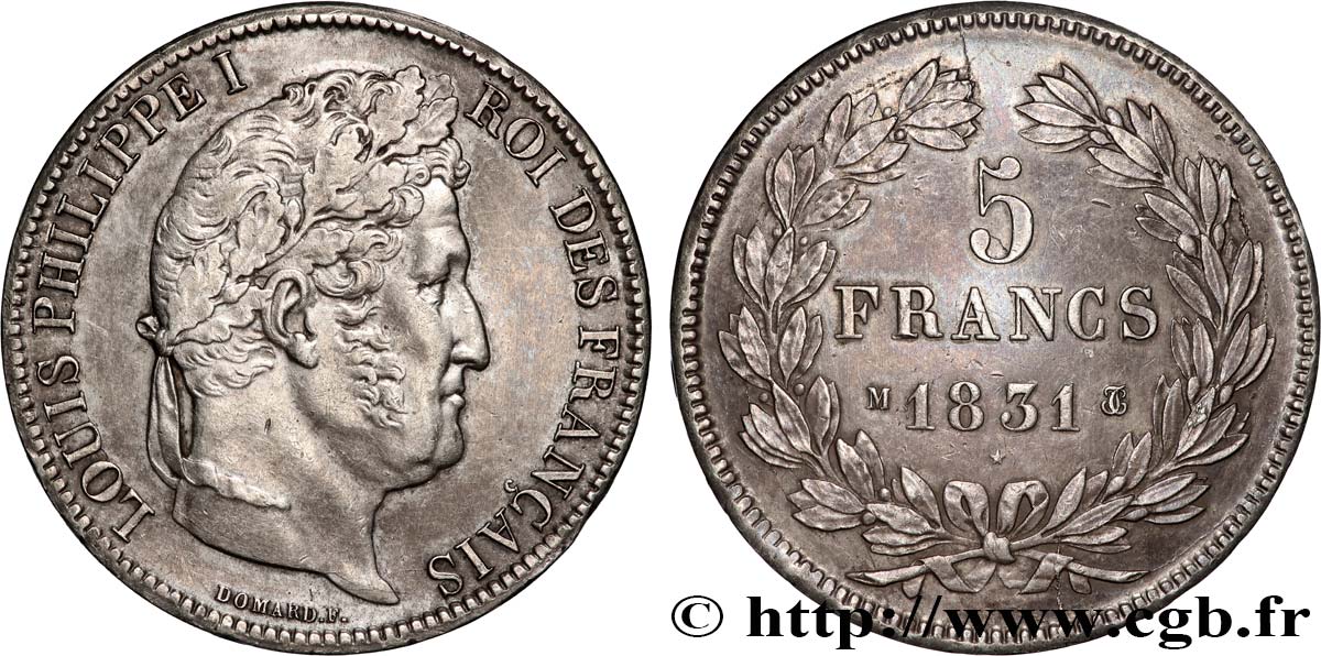 5 francs Ier type Domard, tranche en creux 1831 Toulouse F.319/5 TTB+ 