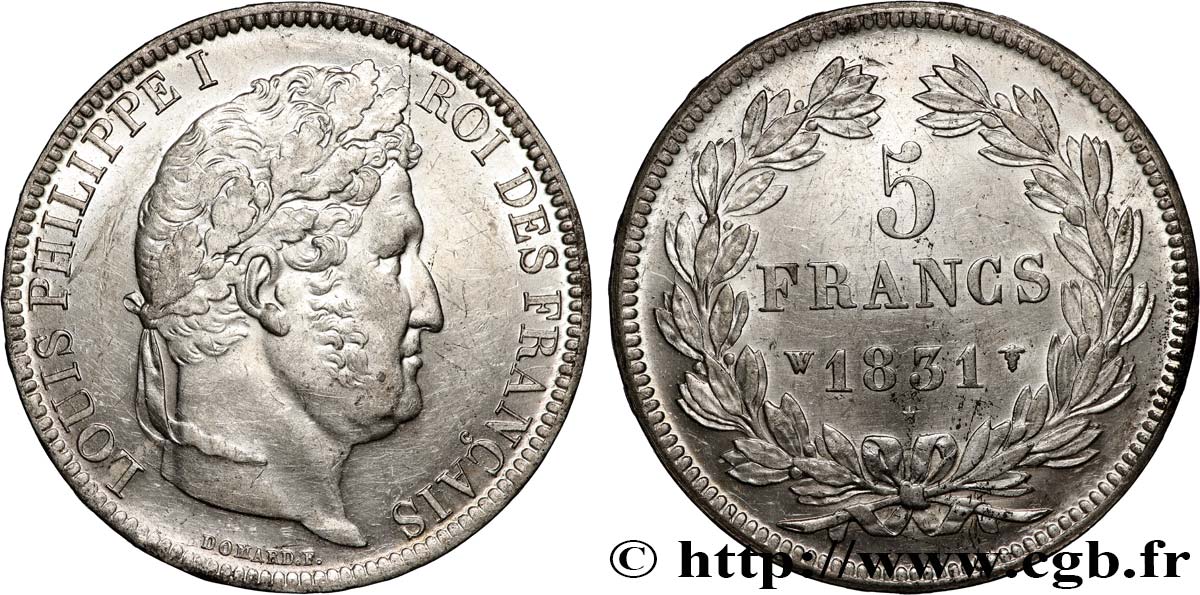 5 francs Ier type Domard, tranche en relief 1831 Lille F.320/13 VZ 