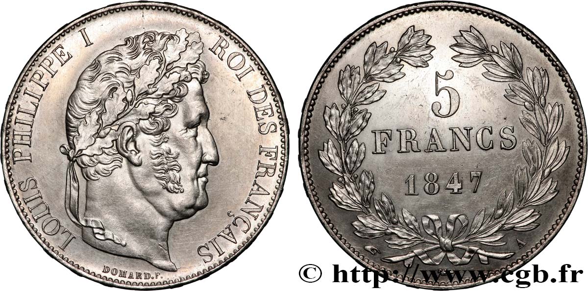 5 francs IIIe type Domard 1847 Paris F.325/14 SUP+ 