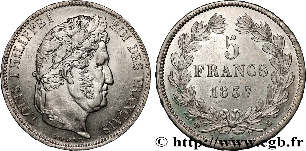 5 francs IIe type Domard 1837 Marseille F.324/66 VZ+ 