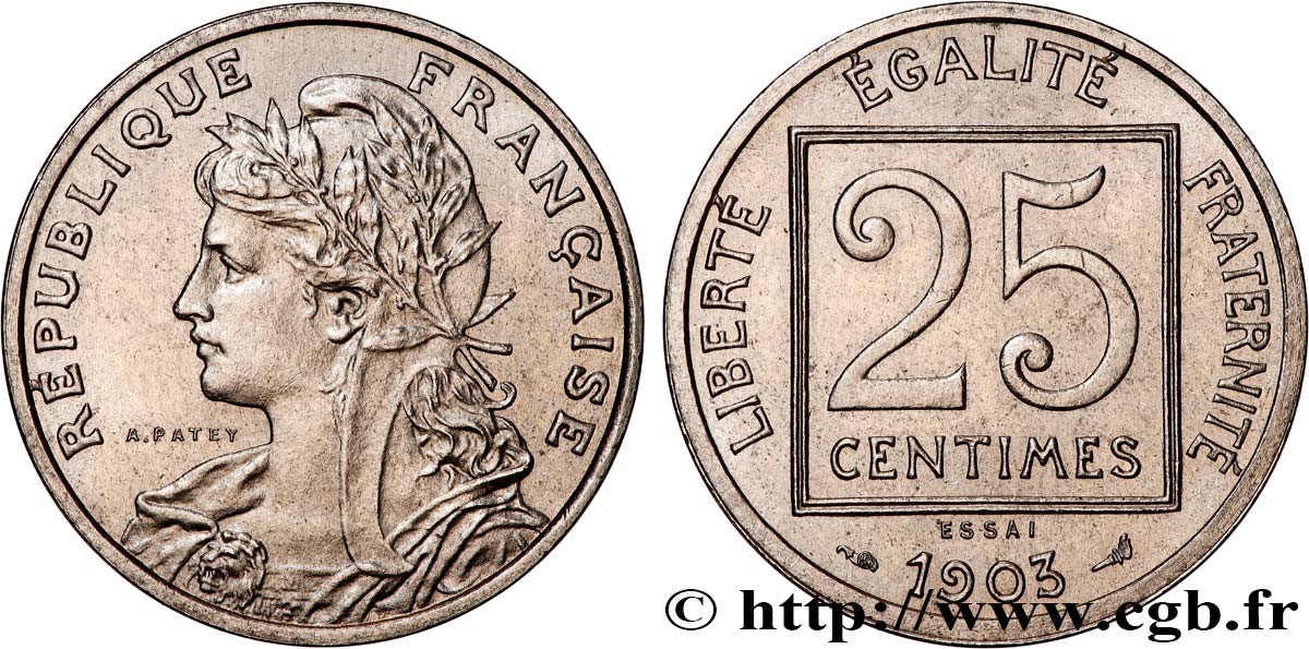 Essai de 25 centimes Patey, 1er type 1903 Paris F.168/1 MS63 