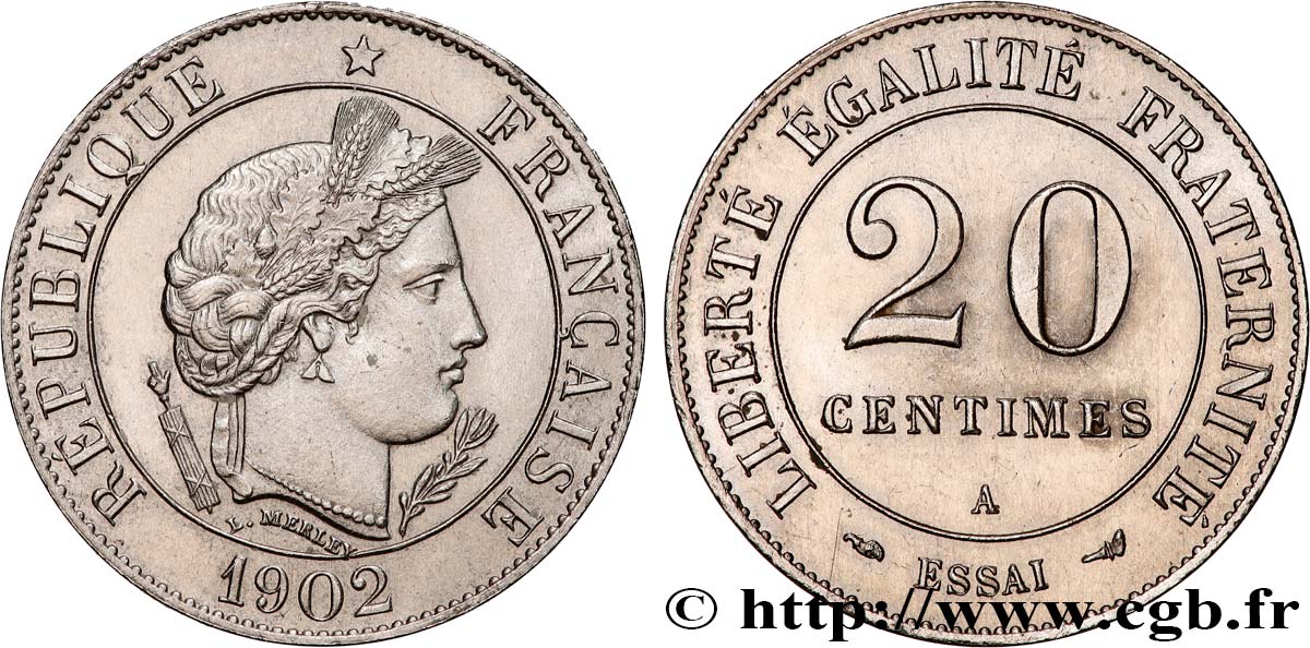 Essai de 20 centimes Merley Type II 1902 Paris GEM.50 20 SPL63 