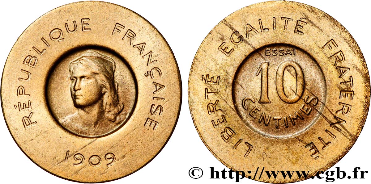 Essai de 10 centimes Rude en bronze-aluminium 1909 Paris GEM.35 11 SUP62 