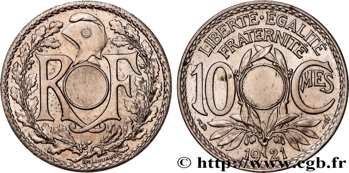 10 centimes Lindauer, non perforé, 4 g 1921 Paris F.138/5 var. MS/AU 