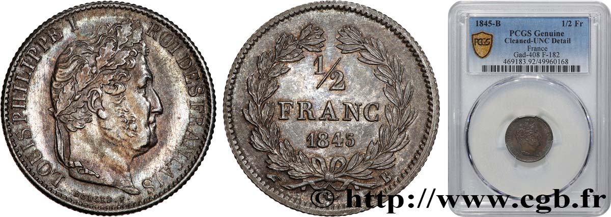 1/2 franc Louis-Philippe 1845 Rouen F.182/109 MS PCGS
