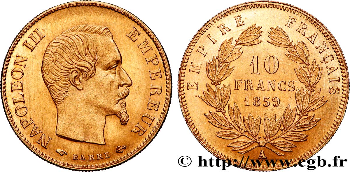 10 francs or Napoléon III, tête nue 1859 Paris F.506/7 SUP+ 